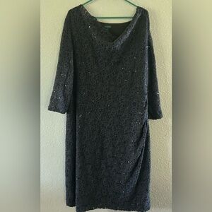 Lauren by Ralph Lauren Black cowl neck  Sequin and Floral Lace Dress size 22W